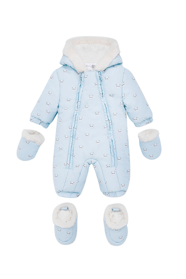 PATTERNED MICROFIBRE SNOWSUIT FOR NEWBORN BABY