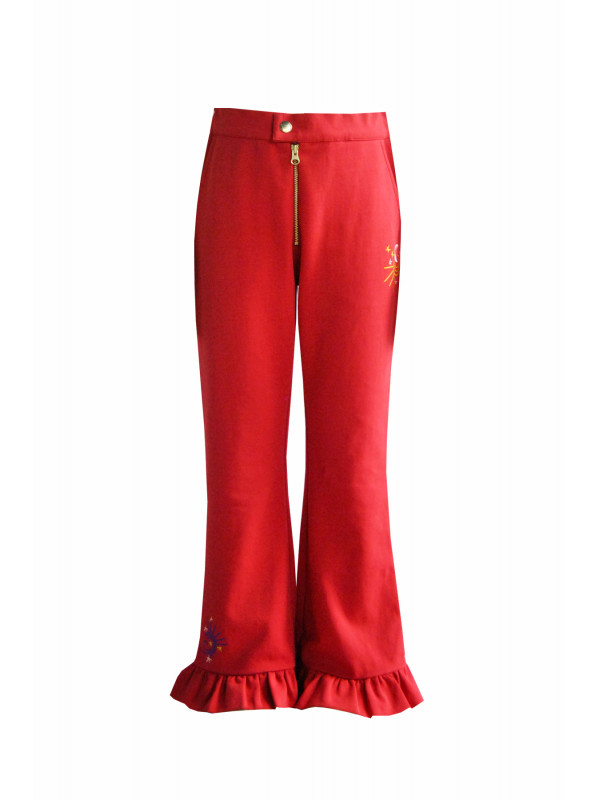 RED PANTS WITH RUFFLE