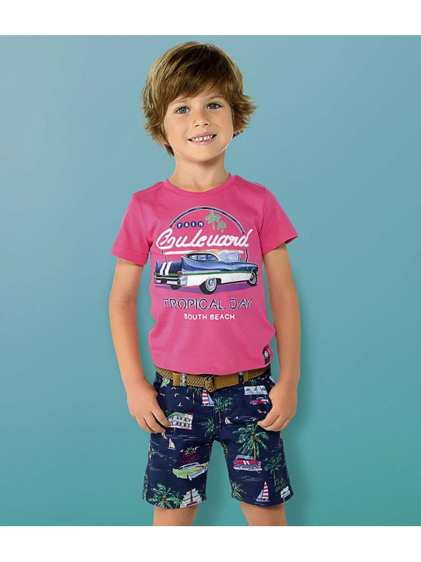 PATTERNED BERMUDA SHORTS WITH BELT FOR BOY